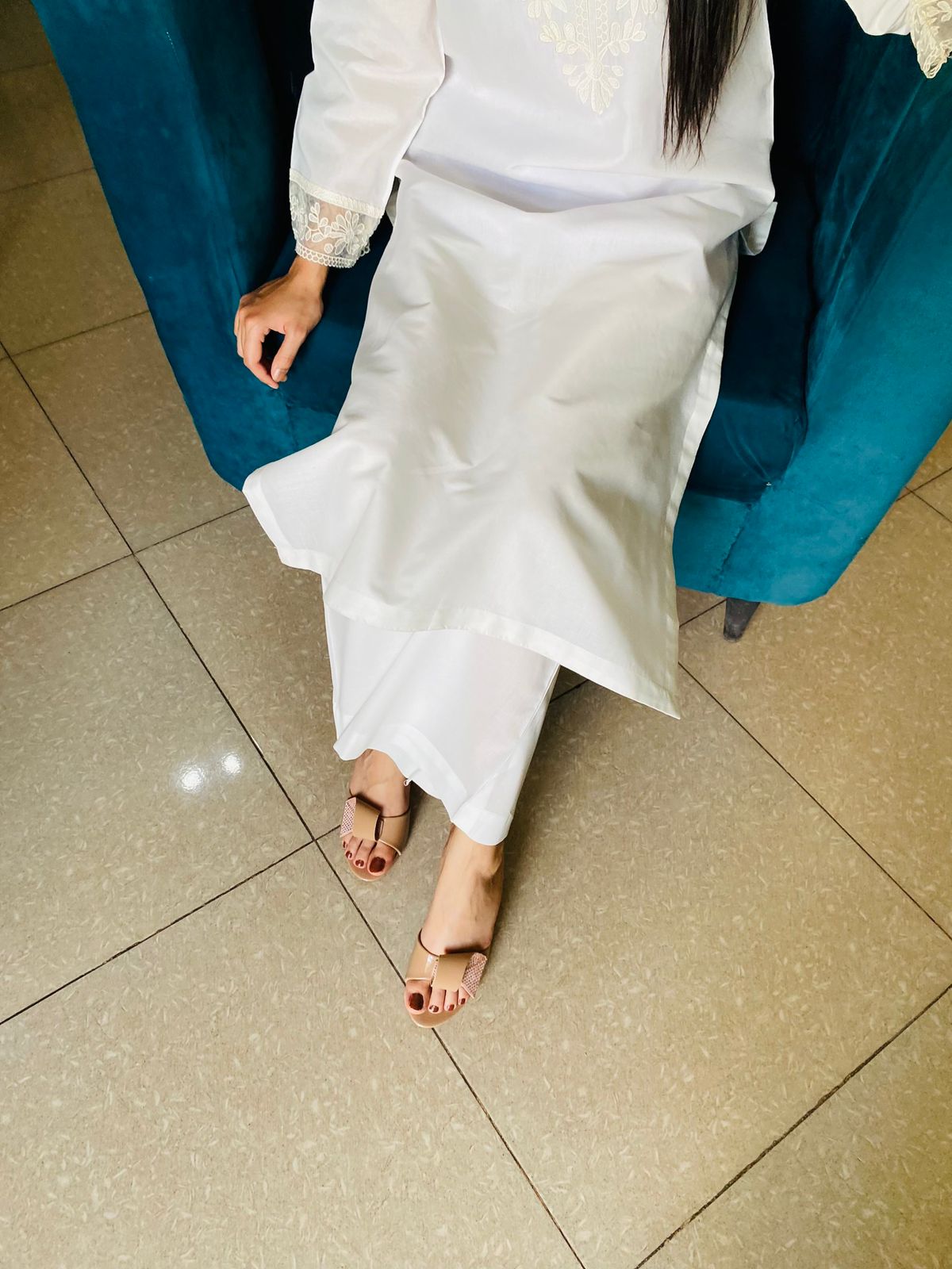 Off White Embroidered 2 Piece Co-Ord Set for Women
