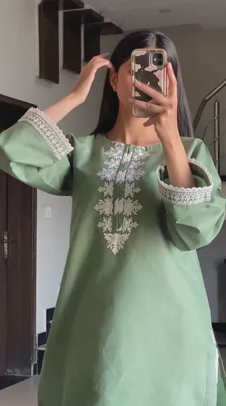 Olive Green Embroidered Co-Ord Set for Women