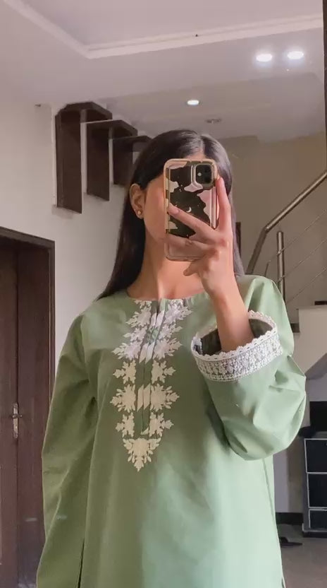 Olive Green Embroidered Co-Ord Set