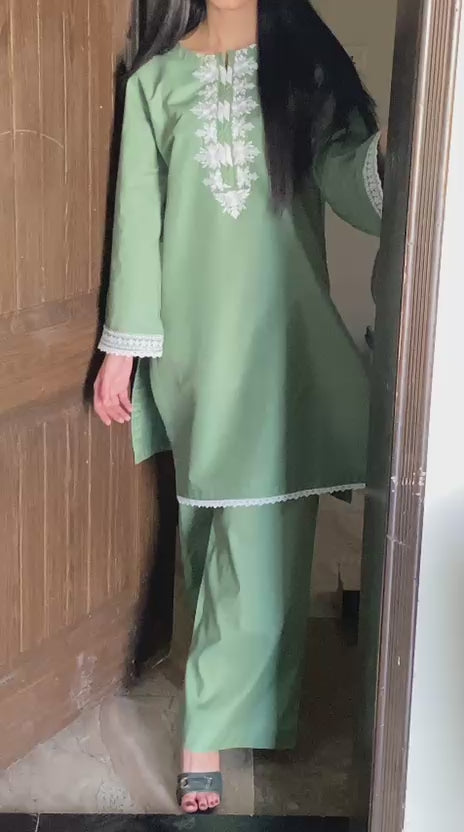 Olive Green Embroidered Co-Ord Set for girls