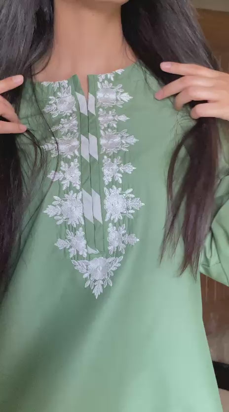 Trending Olive Green Embroidered Co-Ord Set for Women