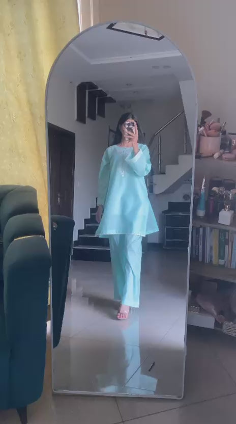 Sky Blue Embroidered Luxury Lawn Suit with Organza Dupatta – 2 Piece